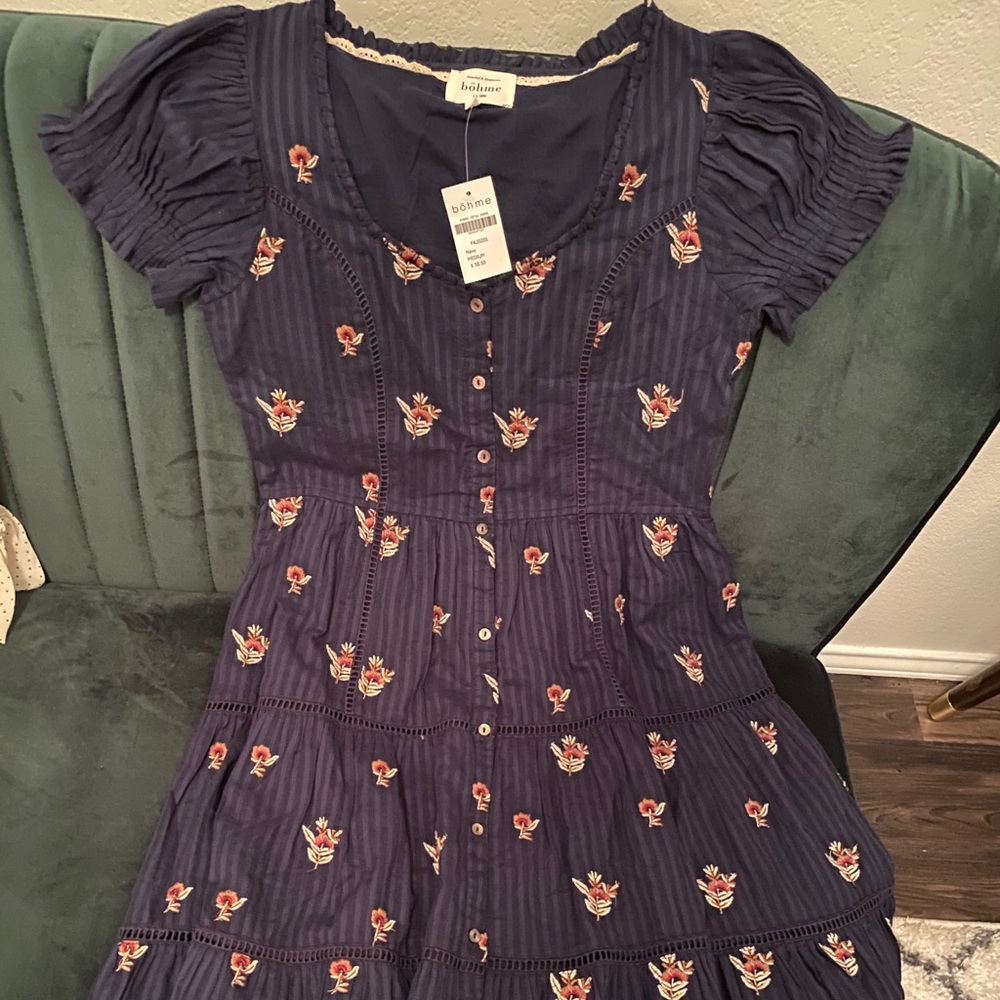 Bohme embroidered dress in navy - size Medium